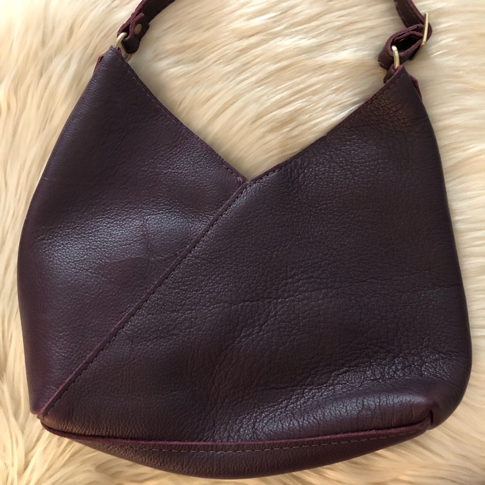 Portland Leather purple small Naomi shoulder bag with magnetic snap closure